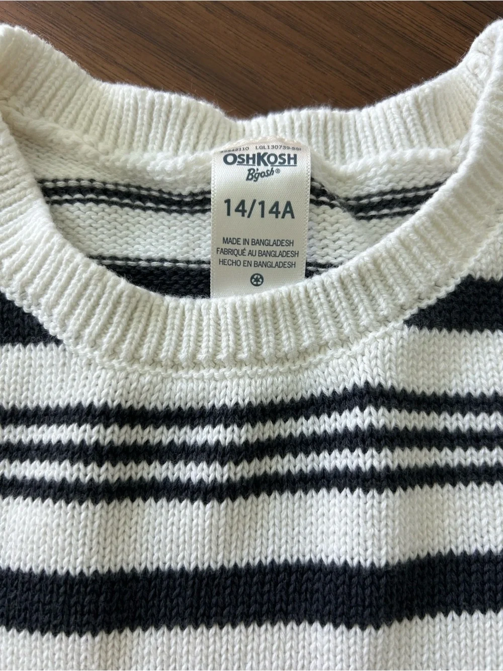 OshKosh B'gosh Girls Size 14 Striped Cotton Knit Crochet Sweater Dress
